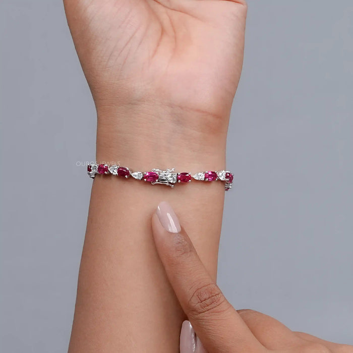 Ruby Oval and Diamond  Tennis Bracelet