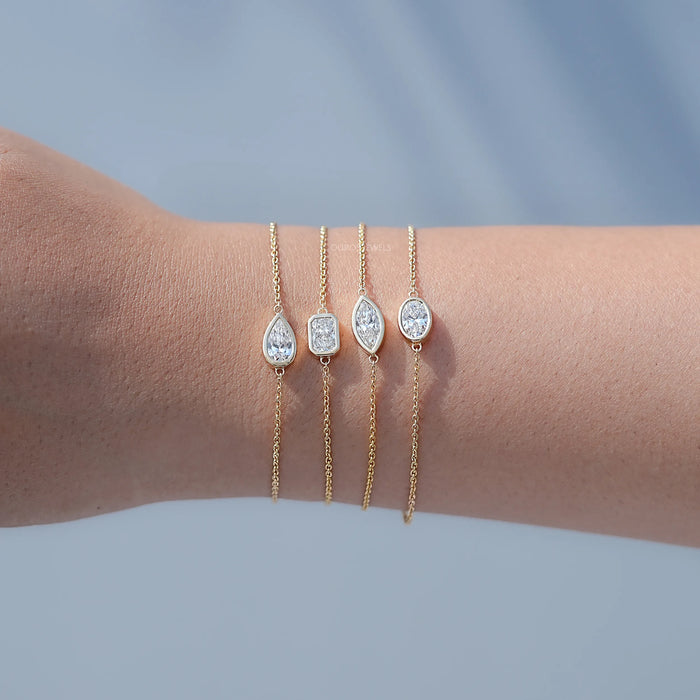 Multi Lab Diamond Bezel Set Solitaire Chain Bracelet