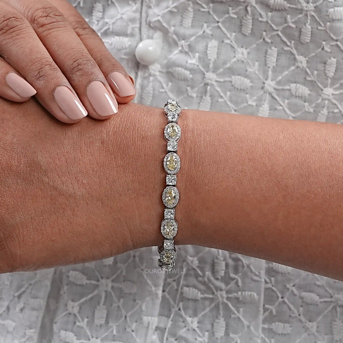 Yellow Oval Lab Diamond Halo Tennis Bracelet
