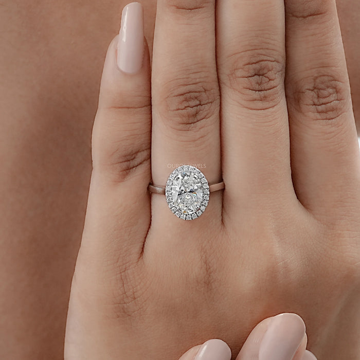Oval Cut Lab Diamond Halo Set Engagement Ring