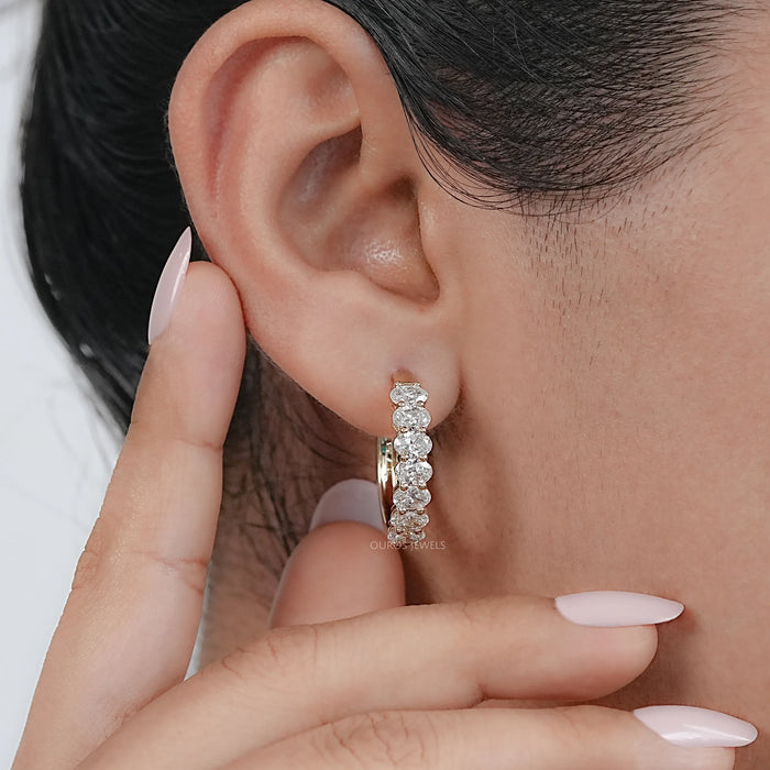 East West Oval Lab Grown Diamond Hoop Earrings