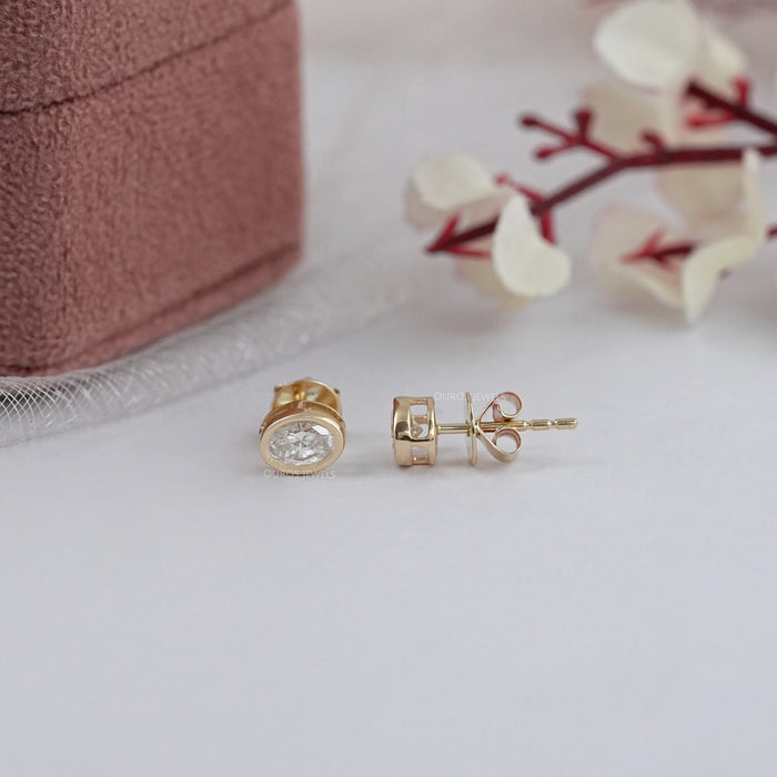 Oval Lab Diamond Bezel Set Stud Earring