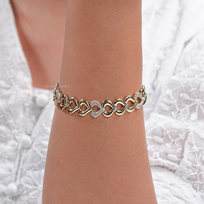 Pave Set Heart Link Bracelet