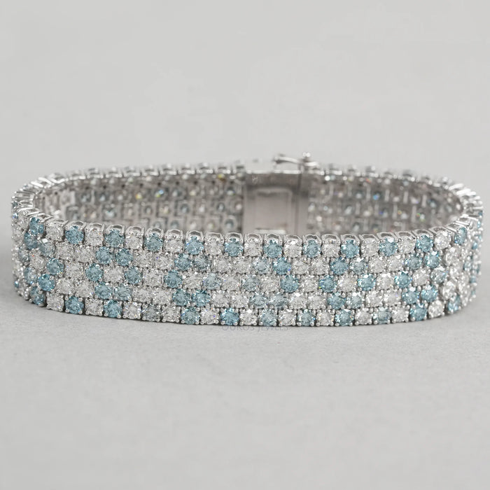 Fancy Blue Round Cut Lab  Diamond Wide Bracelet