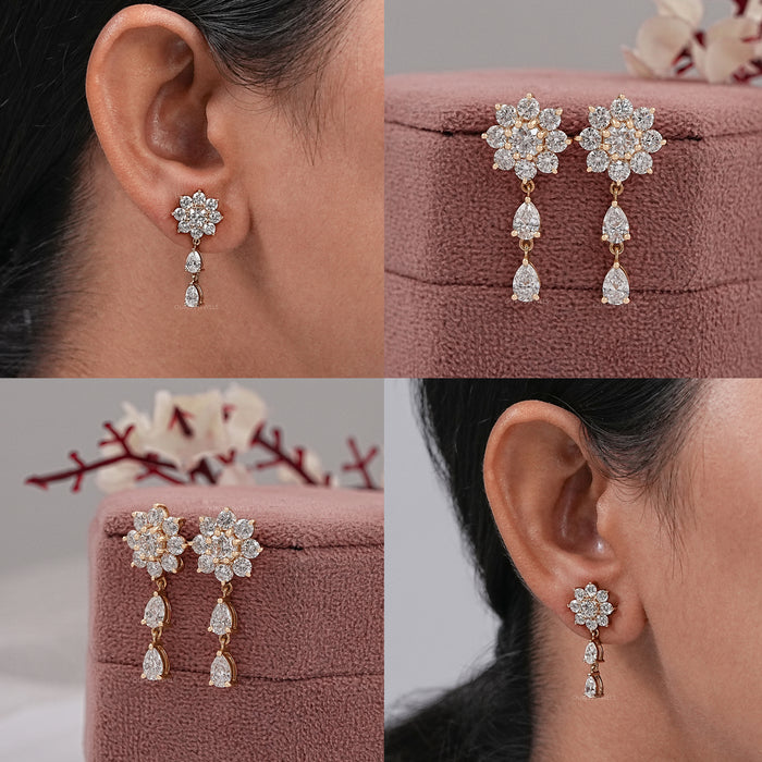 pear and round diamond bridal earrings