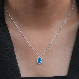 Aqua Blue Pear Gemstone Bezel Set Solitaire Pendant