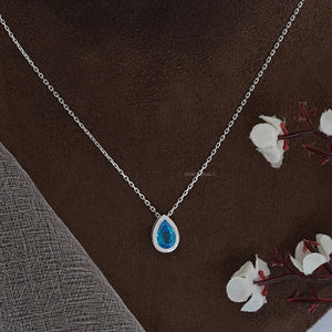 Aqua Blue Pear Gemstone Bezel Set Solitaire Pendant