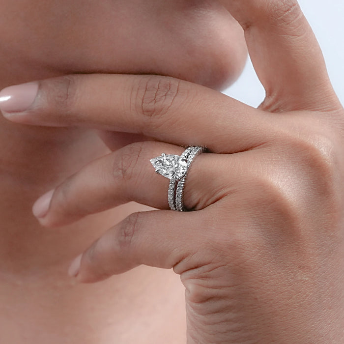 Pear Cut Solitaire Accent Bridal Ring Set