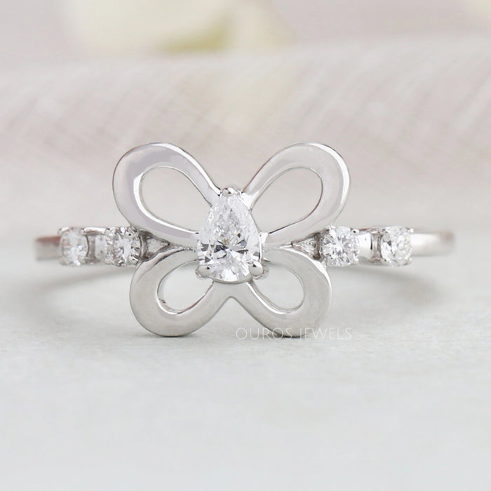 Pear Diamond Butterfly Shaped Dainty Ring