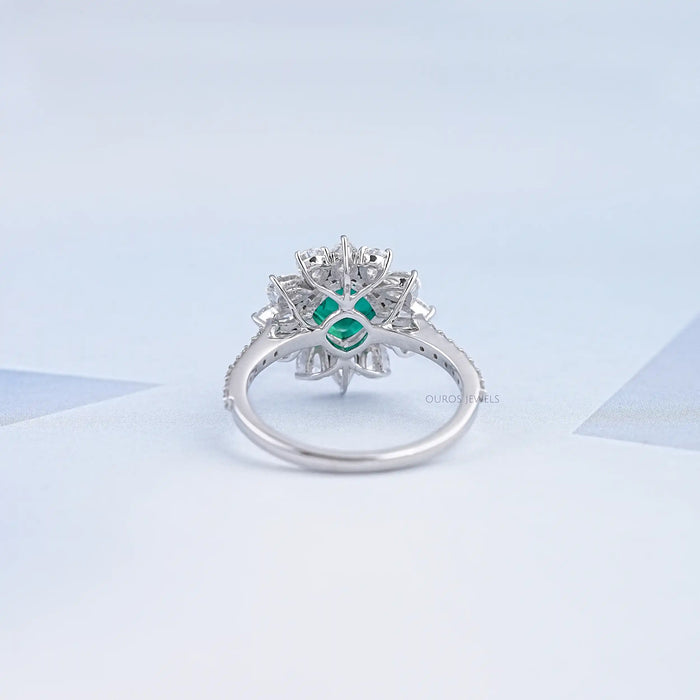 Green Cushion And Lab Diamond Halo Ring — Ouros Jewels