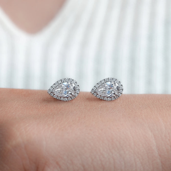 Pear Lab Grown Diamond Halo Stud Earrings