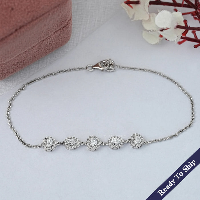 Heart And Pear Shape Five Stone Halo Bracelet