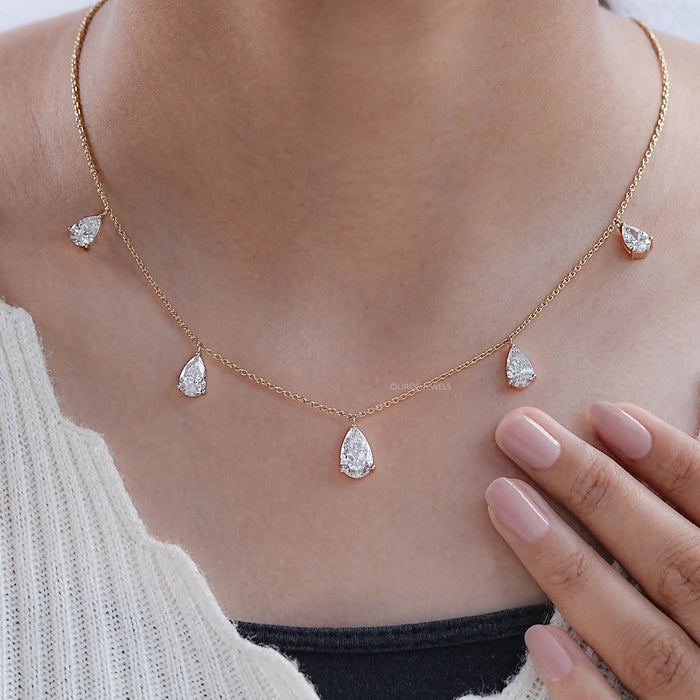 Pear Lab Grown Diamond Station Style Necklace