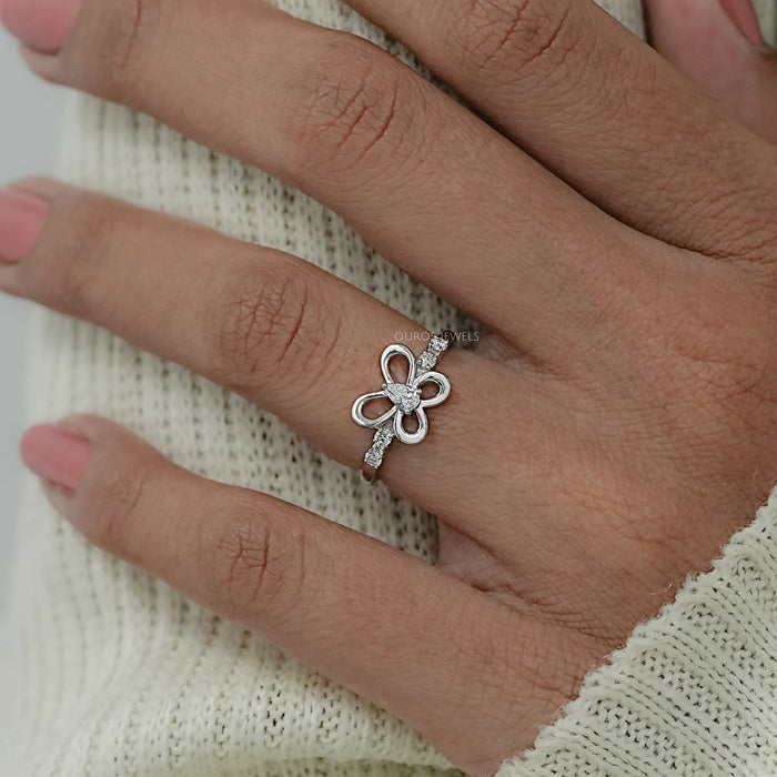 Pear Diamond Butterfly Shaped Dainty Ring
