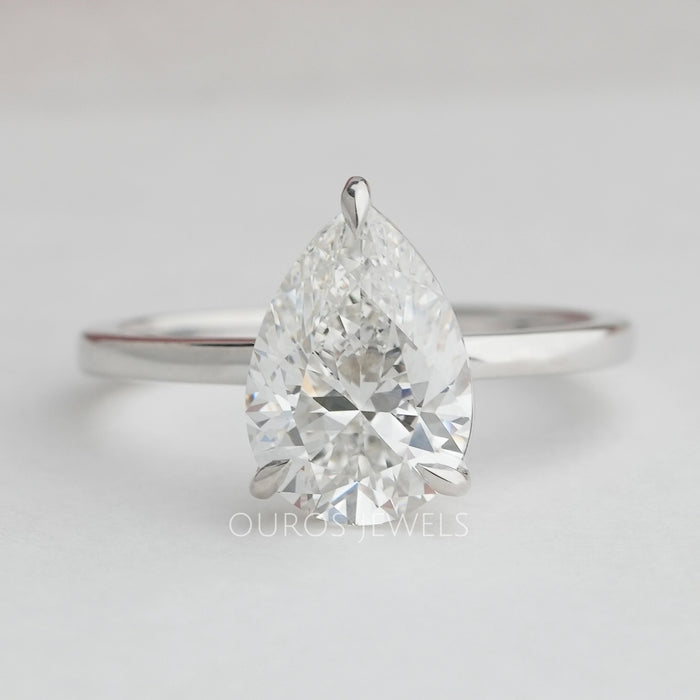 top view of pear cut certified diamond solitaire engagement ring