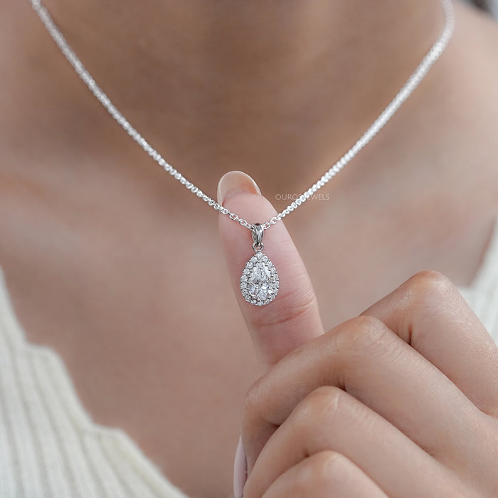 Pear Shape Lab Grown Diamond Halo Pendant