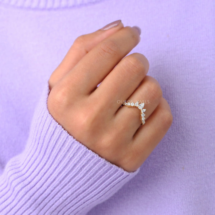 Pear And  Round Lab Diamond Curved Band