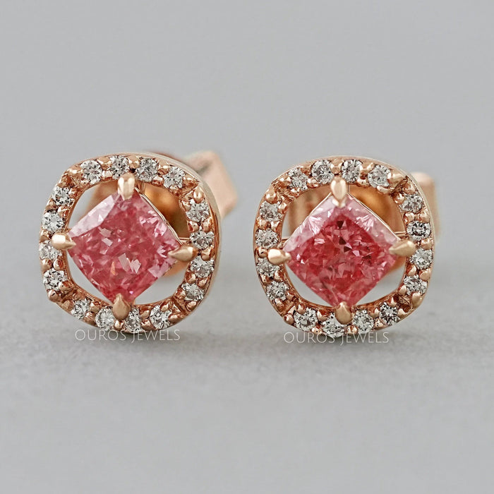 Pendientes Halo talla cojín rosa