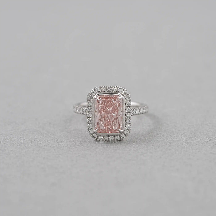 Fancy Pink Radiant Cut Halo Diamond Ring