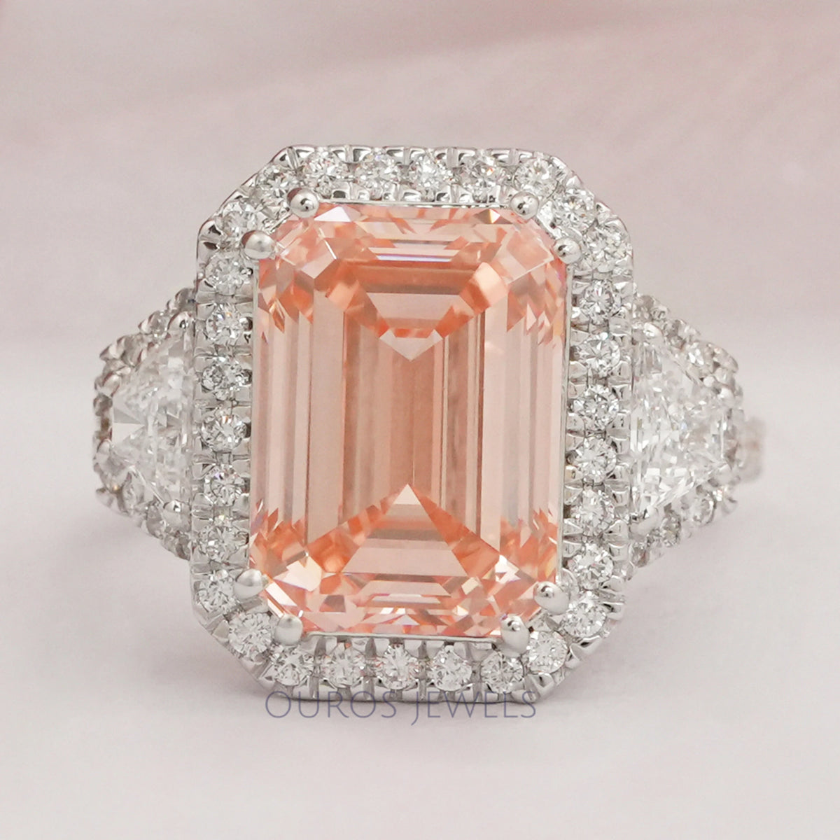 Pink Emerald Three Stone Engagement Ring — Ouros Jewels
