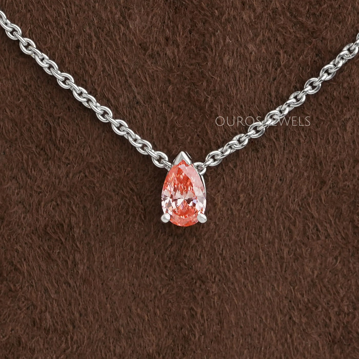 Pink Pear Cut Lab Grown Diamond  Pendant
