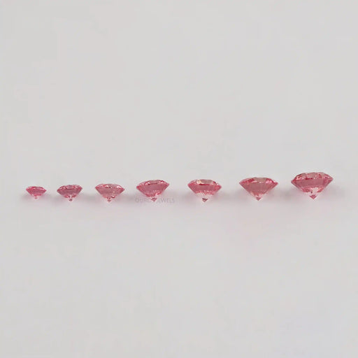side view of fancy pink round shape loose lab created diamonds