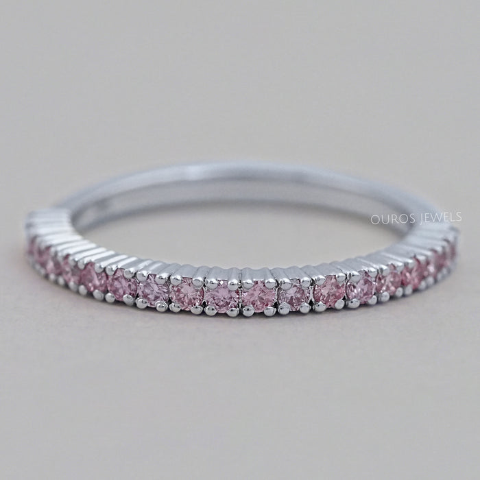 Pink Round Cut Lab Grown Diamond Half Eternity Band