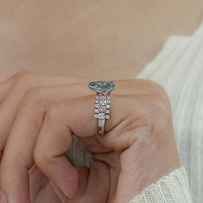 Fancy Blue Pear Lab Diamond Accent Cocktail Ring