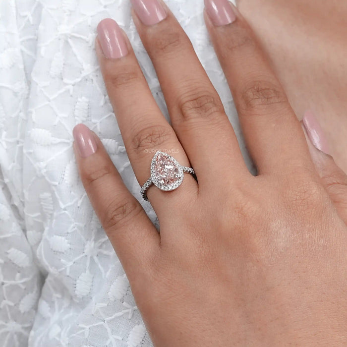 Pink Pear Diamond Halo Anniversary Ring