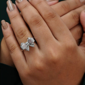 [A Women wearing Bow Shape Diamond Ring]-[Ouros Jewels]