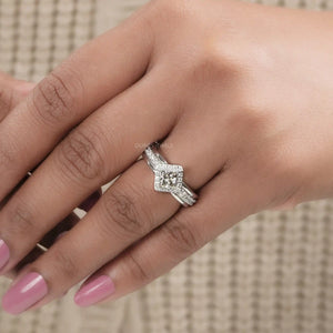 Princess Cut Halo With Accent Lab Diamond Ring