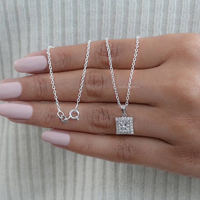 Princess Cut Lab Diamond Halo Pendant