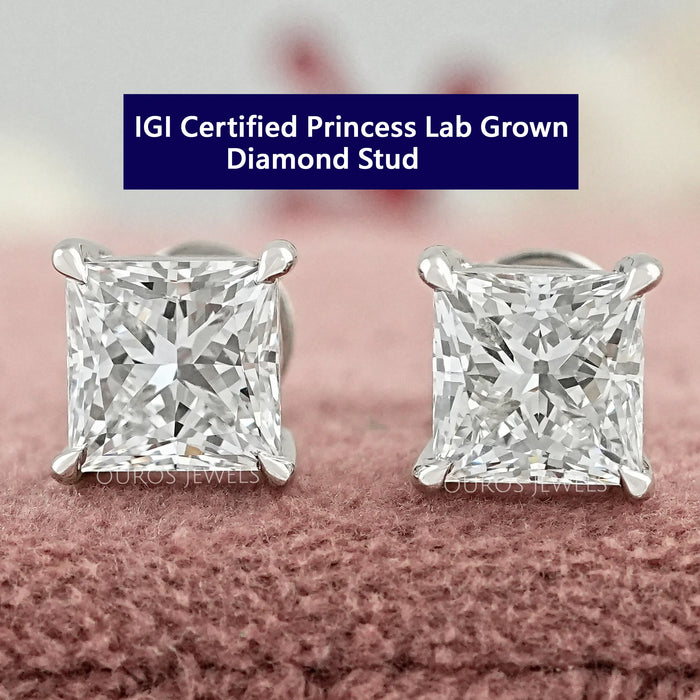 Princess Cut Lab Grown Diamond Stud