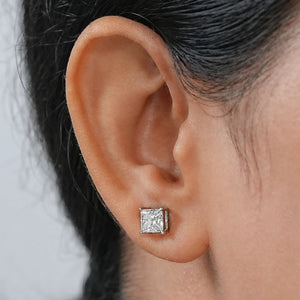 Princess Cut Lab Grown Diamond Stud - 2.00 Carat Each