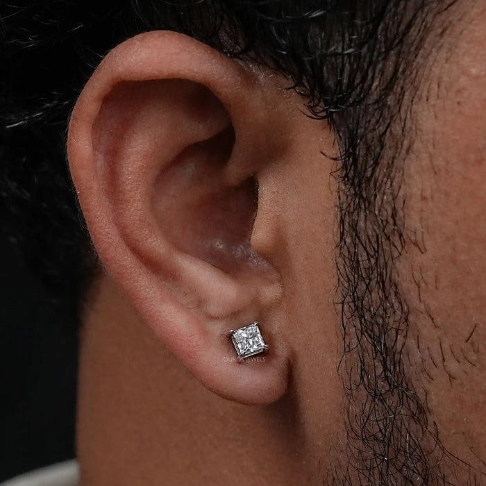 Princess Cut Solitaire Stud Earrings For Men