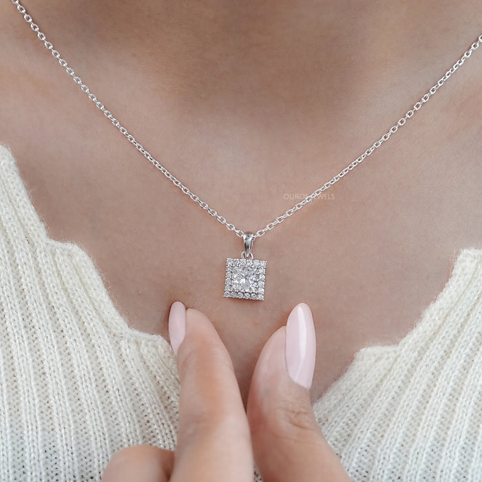 Princess Cut Lab Diamond Halo Pendant