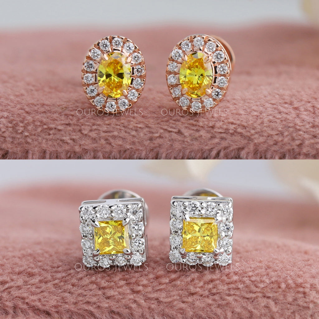 1.00 TCW Fancy Radiant Canary Yellow Round Stud Earring White, Yellow Gold 14k Solid Gold Single deals Earring