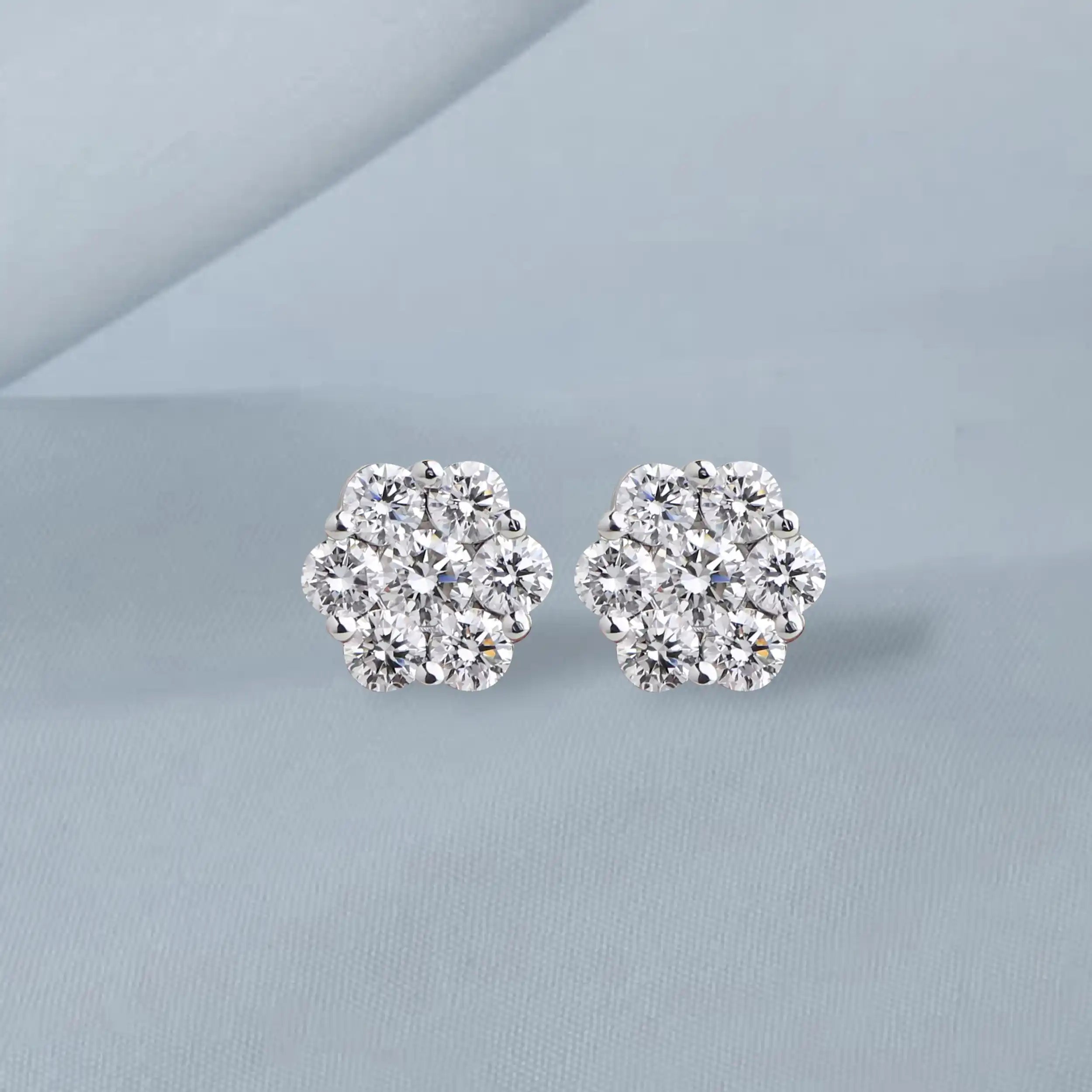 Floral round diamond stud earrings