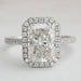 radiant cut lab diamond white gold halo engagement ring's front angle view