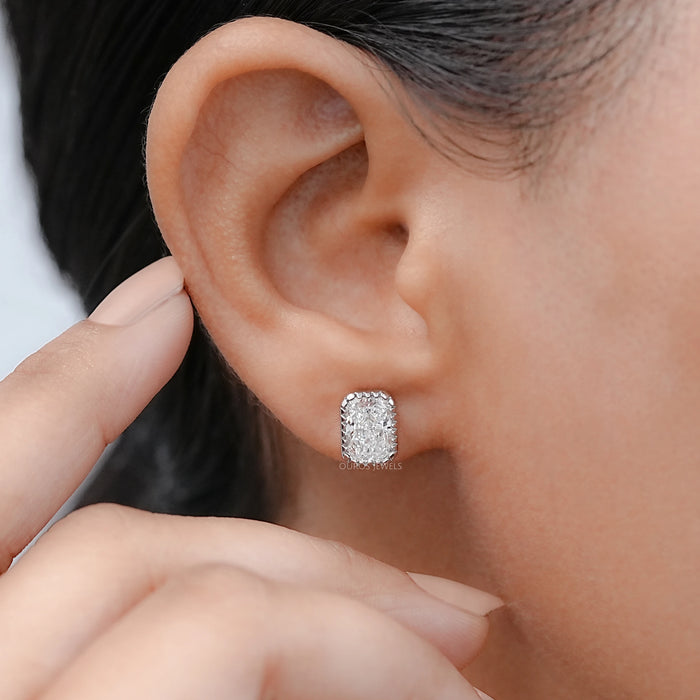 Radiant Lab Diamond Milgrain Set Stud Earrings