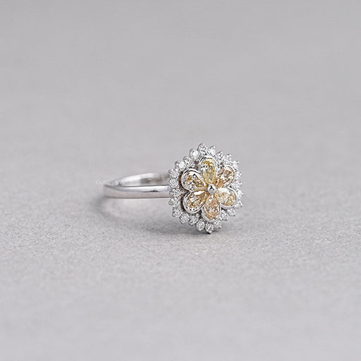 Yellow Pear Cut Floral Halo Diamond Ring