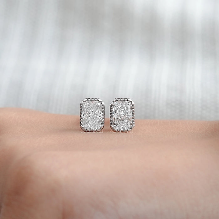 Radiant Lab Diamond Milgrain Set Stud Earrings