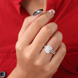 [4 Prong Setting Radiant Diamond Wedding Ring Set]-[Ouros Jewels]