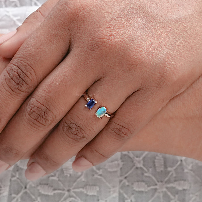 Opal And Sapphire Emerald Open Cuff Ring