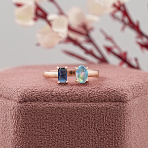 Opal And Sapphire Emerald Open Cuff Ring