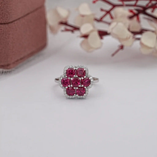 ruby floral halo engagement ring 