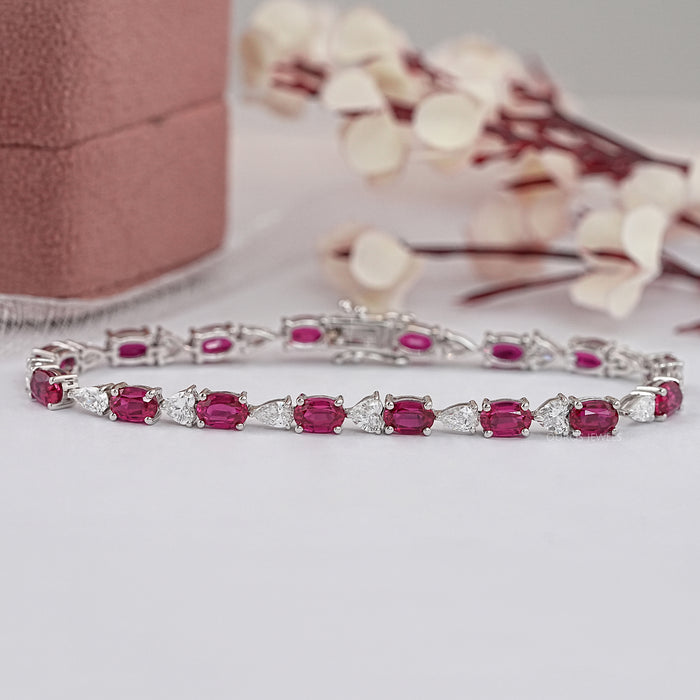 Ruby Oval and Diamond  Tennis Bracelet