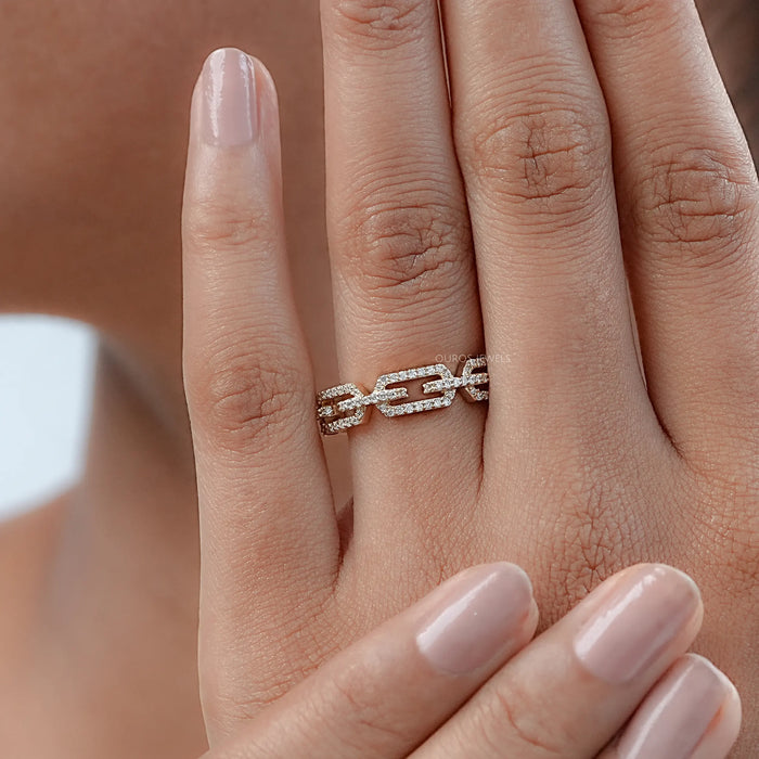 Round Cut Lab Diamond Chain Link Wedding Ring