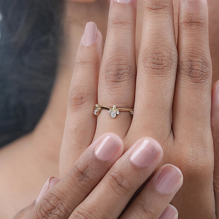 Crown Style Round Cut Lab Diamond Chevron Band