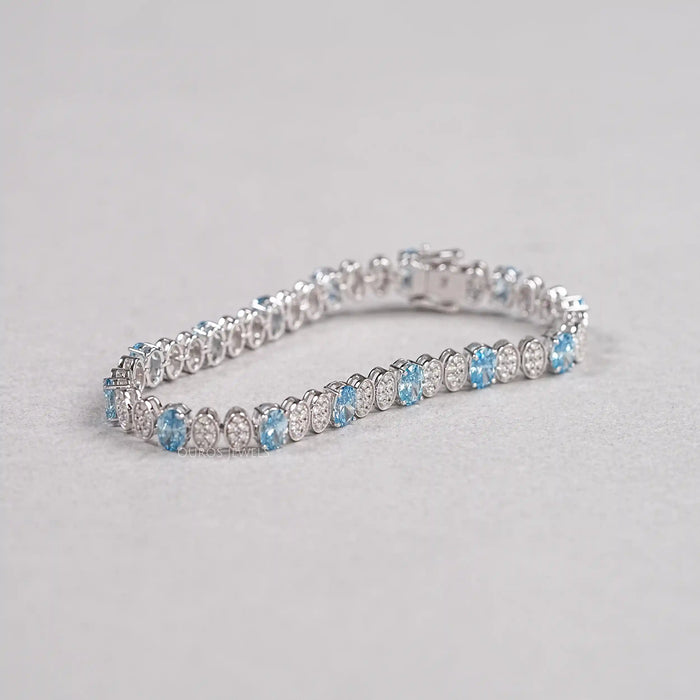 Alternating Blue Oval & Round Diamond Tennis Bracelet